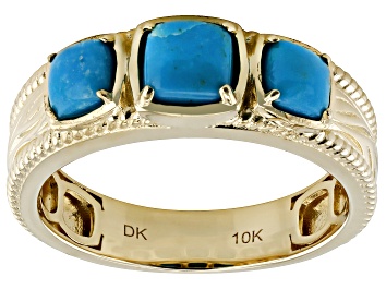 Picture of Blue Kingman Turquoise 10k Yellow Gold 3-Stone Men's Ring