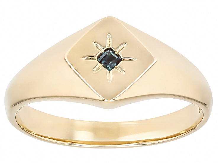 Blue Lab Created Alexandrite 10k Yellow Gold Signet Unisex Ring