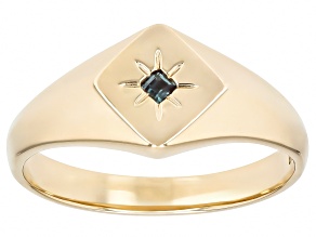 Blue Lab Created Alexandrite 10k Yellow Gold Signet Unisex Ring 0.05ct