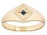 Blue Lab Created Alexandrite 10k Yellow Gold Signet Unisex Ring 0.05ct