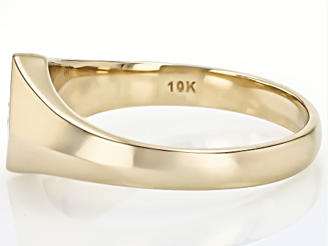 Blue Lab Created Alexandrite 10k Yellow Gold Signet Unisex Ring 0.05ct