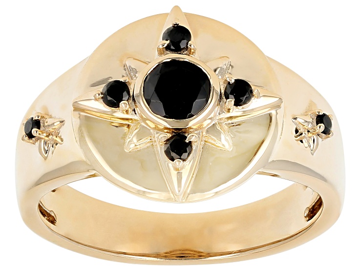Black Spinel 10k Yellow Gold Unisex Signet Ring 0.63ctw