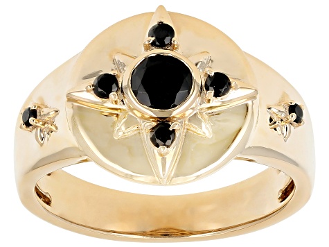 Black Spinel 10k Yellow Gold Unisex Signet Ring 0.63ctw