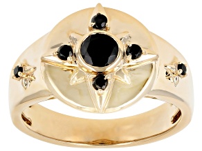 Black Spinel 10k Yellow Gold Unisex Signet Ring 0.63ctw