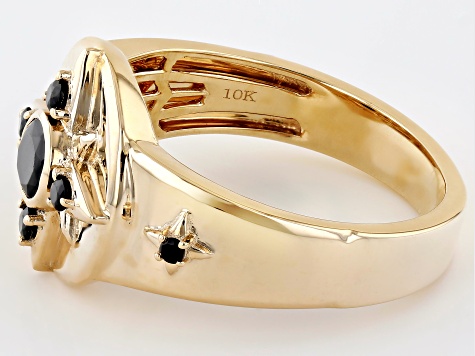 Black Spinel 10k Yellow Gold Unisex Signet Ring 0.63ctw