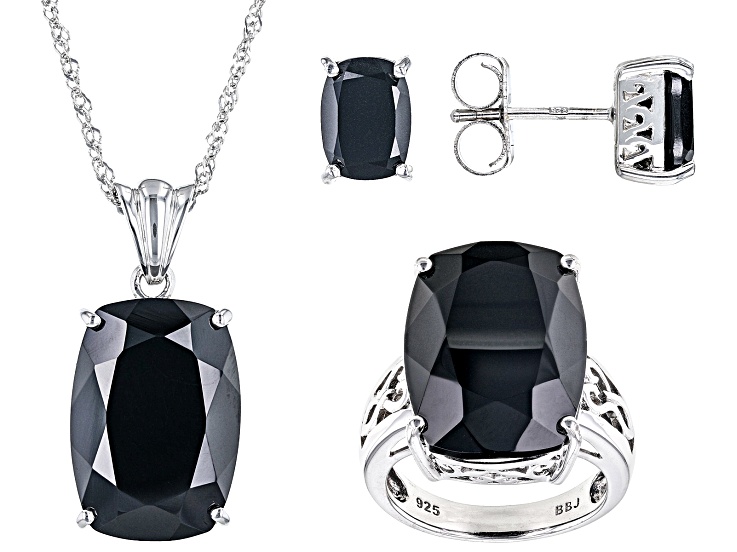 925 Sterling Silver Prite' Collections Black Onyx Teardrop Marcasite  Pendants Sets - Silver Palace