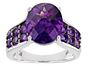 Purple African Amethyst Rhodium Over Sterling Silver Ring 4.98ctw