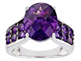 Purple African Amethyst Rhodium Over Sterling Silver Ring 4.98ctw