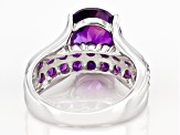 Purple African Amethyst Rhodium Over Sterling Silver Ring 4.98ctw