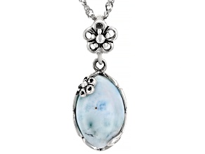 Blue Larimar Rhodium Over Sterling Silver Pendant With Chain