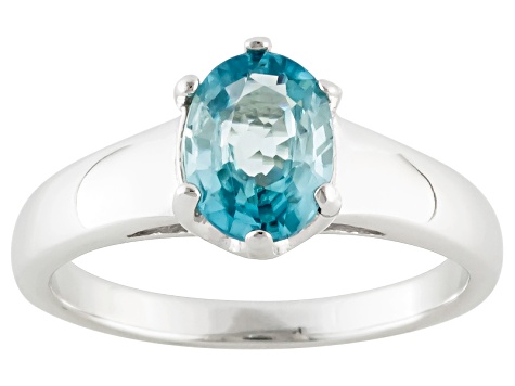 Blue Zircon Rhodium Over Sterling Silver Solitaire Ring 1.48ctw