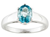 Blue Zircon Rhodium Over Sterling Silver Solitaire Ring 1.48ctw