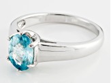 Blue Zircon Rhodium Over Sterling Silver Solitaire Ring 1.48ctw