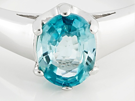 Blue Zircon Rhodium Over Sterling Silver Solitaire Ring 1.48ctw