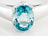 Blue Zircon Rhodium Over Sterling Silver Solitaire Ring 1.48ctw