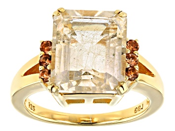 Picture of Yellow Rutilated Quartz 18k Yellow Gold Over Silver Ring 4.86ctw