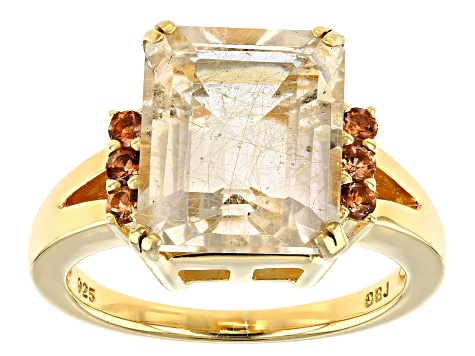 Yellow Rutilated Quartz 18k Yellow Gold Over Silver Ring 4.86ctw