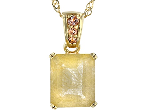 Golden rutilated quartz 18k yellow gold over  silver pendant with chain 4.74ctw
