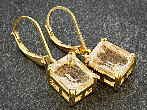 Golden Rutilated Quartz 18k Yellow Gold Over Sterling Silver Dangle Earrings 4.84ctw