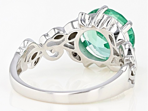 Green Lab Created Spinel Rhodium Over Silver Ring 3.27ct