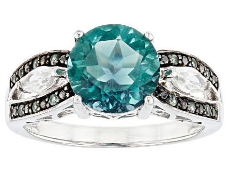 Teal Fluorite Rhodium Over Silver Ring 2.99ctw