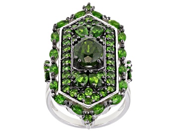 Picture of Green Chrome Diopside Rhodium Over Silver Ring 5.36ctw
