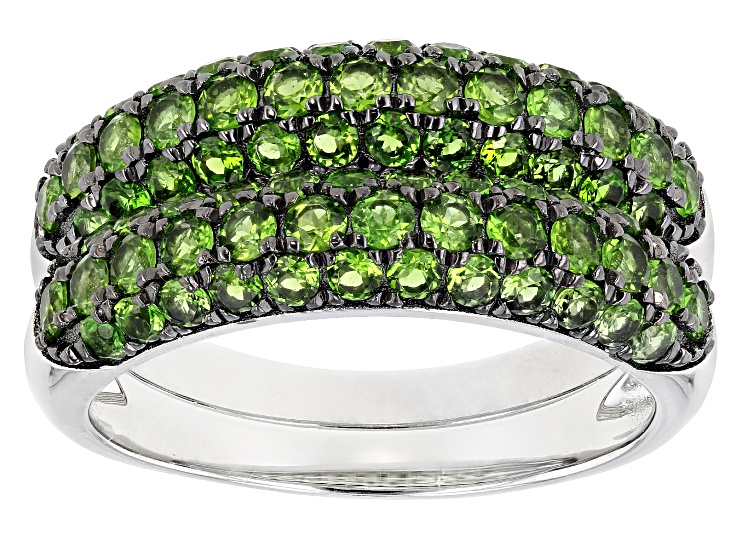 Chrome Diopside Rhodium Over Sterling Silver Band Ring 0.75