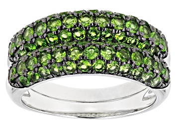 Picture of Green Chrome Diopside Rhodium Over Silver Set of 2 Rings 2.11ctw