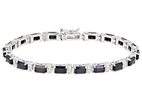 Blue Sapphire Rhodium Over Silver Tennis Bracelet 12.38ctw