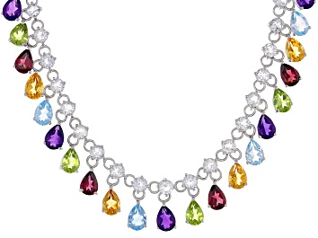 Picture of Multi-Color Multi-Gemstone Rhodium Over Silver Necklace 29.04ctw