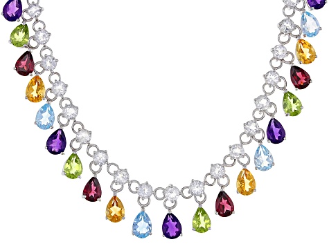 Multi-Color Multi-Gemstone Rhodium Over Silver Necklace 29.04ctw - NCH044