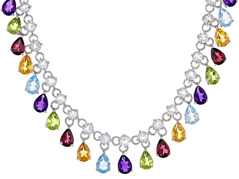 Multi-Color Multi-Gemstone Rhodium Over Silver Necklace 29.04ctw