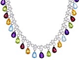 Multi-Color Multi-Gemstone Rhodium Over Silver Necklace 29.04ctw