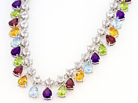 Multi-Color Multi-Gemstone Rhodium Over Silver Necklace 29.04ctw