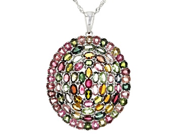 Picture of Multi-Tourmaline Rhodium Over Silver Pendant With Chain 13.79ctw