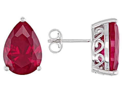 Red Lab Created Ruby Rhodium Over Silver Jewelry Set 37.09ctw