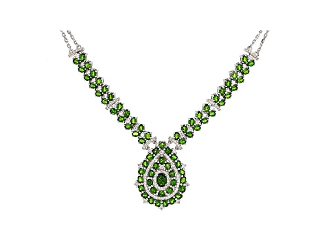 Green chrome diopside rhodium over silver necklace 14.90ctw