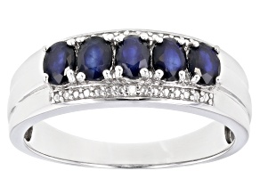 Blue Sapphire Rhodium Over Sterling Silver ring .94ctw