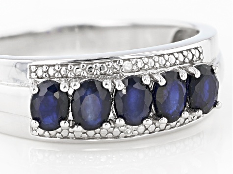 Blue Sapphire Rhodium Over Sterling Silver ring .94ctw