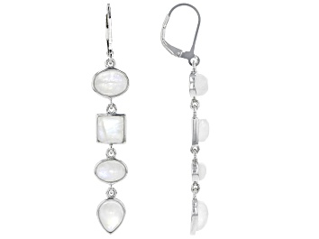 Picture of White rainbow moonstone rhodium over silver dangle earrings