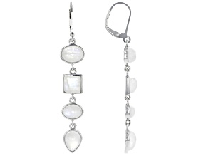 White rainbow moonstone rhodium over silver dangle earrings