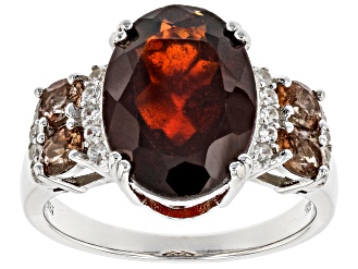 Red Hessonite Garnet Rhodium Over Sterling Silver Ring 6.13ctw.