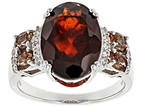 Red Hessonite Garnet Rhodium Over Sterling Silver Ring 6.13ctw.