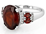 Red Hessonite Garnet Rhodium Over Sterling Silver Ring 6.13ctw.