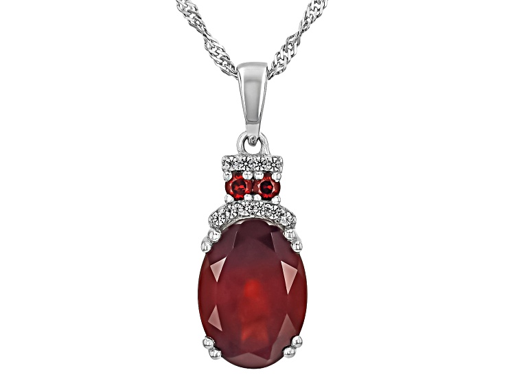 Red Hessonite Garnet Rhodium Over Sterling Silver Pendant With Chain 5.58ctw