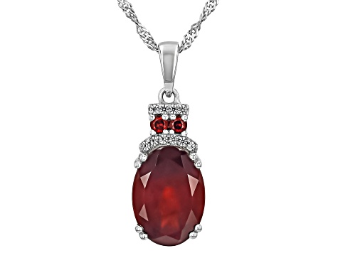 Red Hessonite Garnet Rhodium Over Sterling Silver Pendant With Chain 5.58ctw