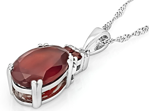 Red Hessonite Garnet Rhodium Over Sterling Silver Pendant With