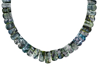 Gray Labradorite Rhodium Over Sterling Silver Bead Necklace