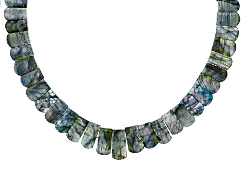 Gray Labradorite Rhodium Over Sterling Silver Bead Necklace
