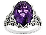 Purple amethyst rhodium over sterling silver ring 4.89ct